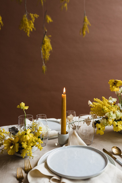 Modern mauve and yellow wedding palette and bridal inspo
