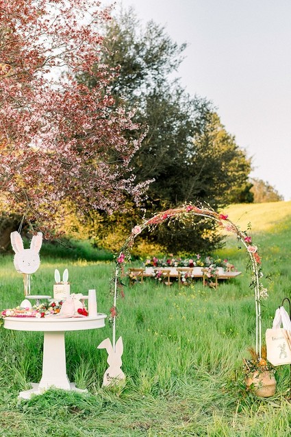 easter brunch picnic in the wildflowers