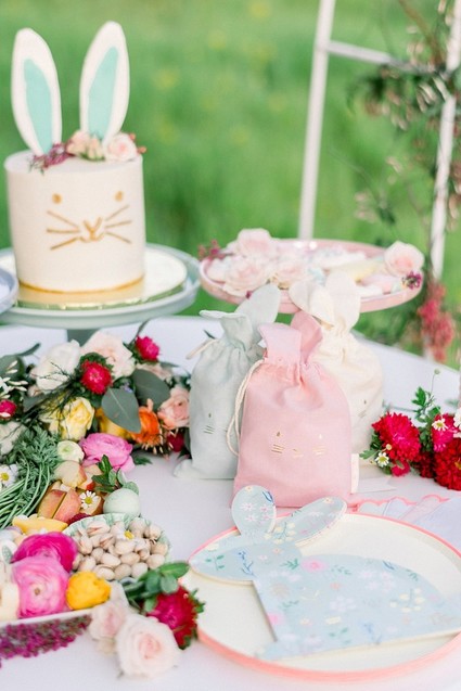 easter brunch picnic in the wildflowers