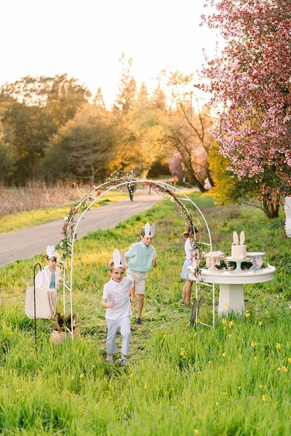 easter brunch picnic in the wildflowers