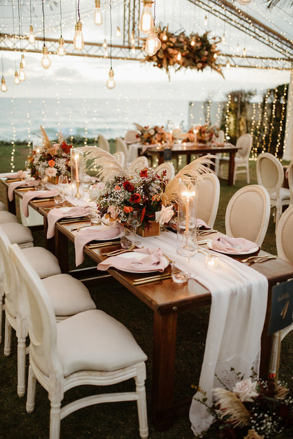 Tropical fall wedding in Thailand with rust and peachy accents