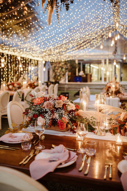 Tropical fall wedding in Thailand with rust and peachy accents