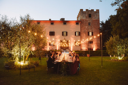 Romantic destination wedding at a pink Tuscan villa