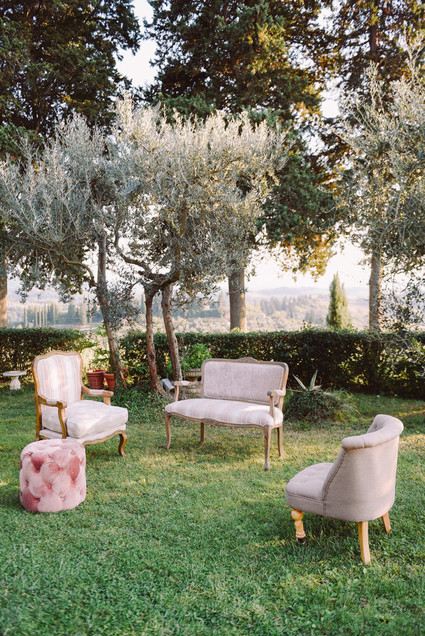 Romantic destination wedding at a pink Tuscan villa