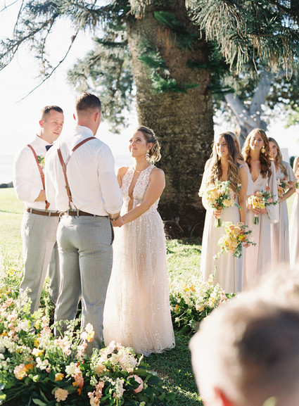 Romantic Hawaii wedding with an insanely cool dress, inspired by a Maui sunset