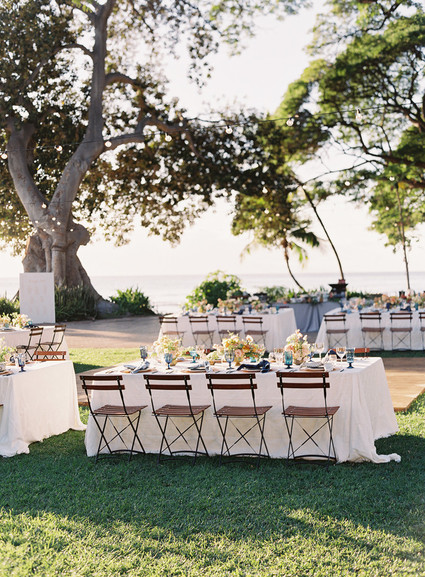 Romantic Hawaii wedding with an insanely cool dress, inspired by a Maui sunset