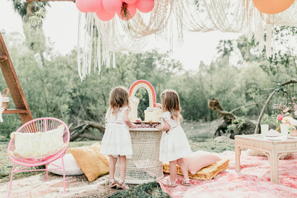 Rainbow alpaca girl's birthday party for twins