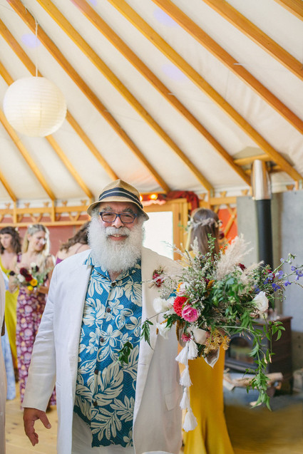 beautifully rustic Anderson Valley wedding with a hippie bus and floral mandala