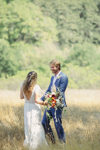 beautifully rustic Anderson Valley wedding with a hippie bus and floral mandala