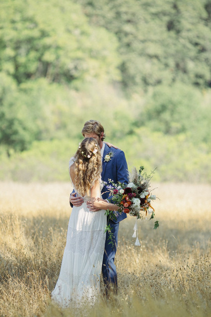 beautifully rustic Anderson Valley wedding with a hippie bus and floral mandala