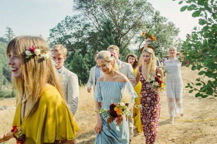 beautifully rustic Anderson Valley wedding with a hippie bus and floral mandala