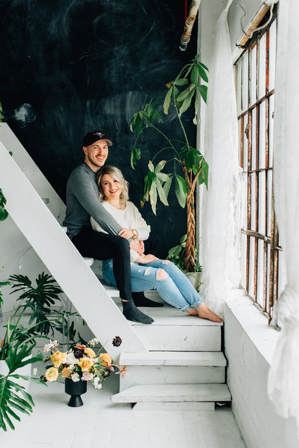 Cozy rainy day engagement photos styled at home