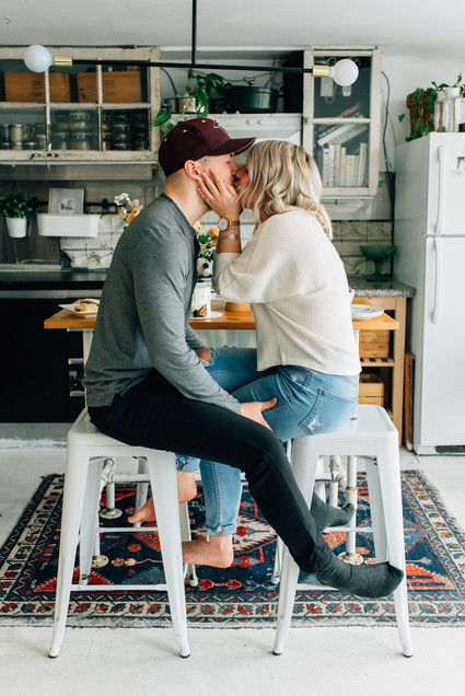 Cozy rainy day engagement photos styled at home