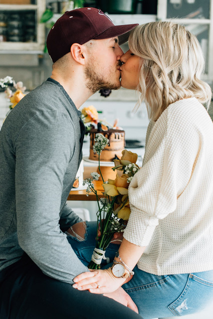 Cozy rainy day engagement photos styled at home