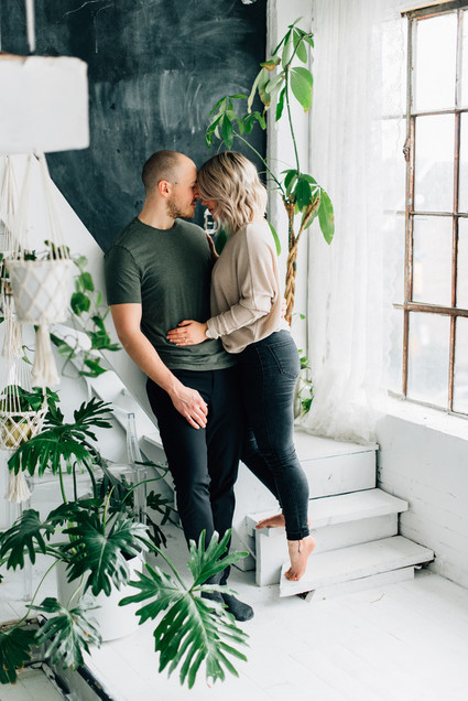 Cozy rainy day engagement photos styled at home