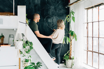 Cozy rainy day engagement photos styled at home
