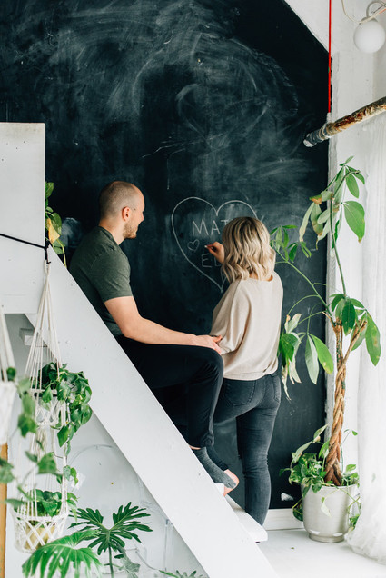 Cozy rainy day engagement photos styled at home
