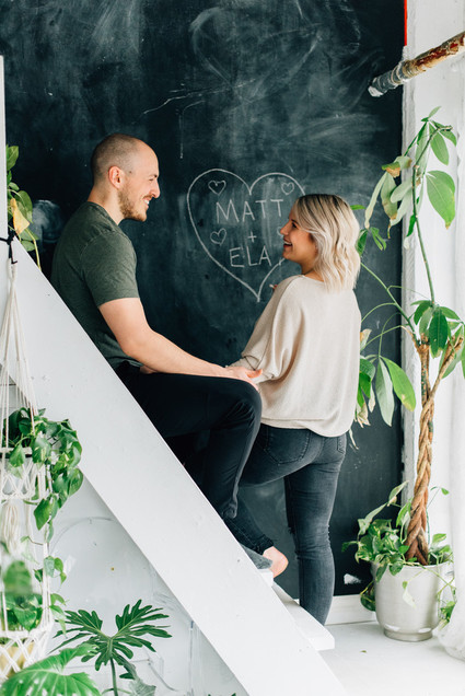 Cozy rainy day engagement photos styled at home