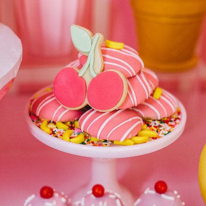 Pink and yellow Museum of Ice Cream themed first birthday party