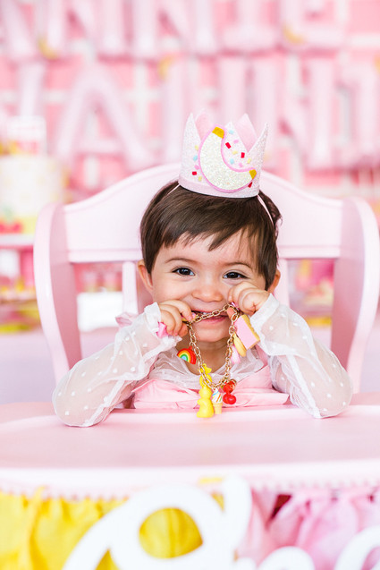 Pink and yellow Museum of Ice Cream themed first birthday party