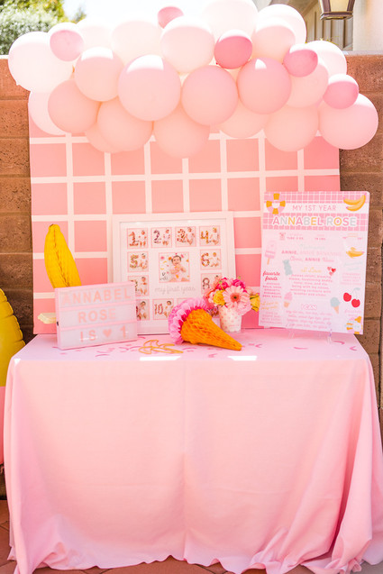 Pink and yellow Museum of Ice Cream themed first birthday party
