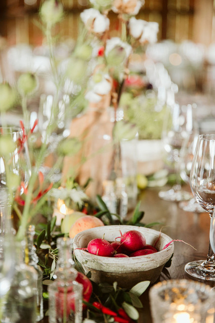 Farm to table summer barn wedding with pops of red and a PARADE
