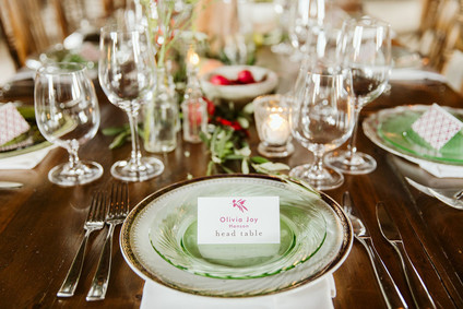 Farm to table summer barn wedding with pops of red and a PARADE