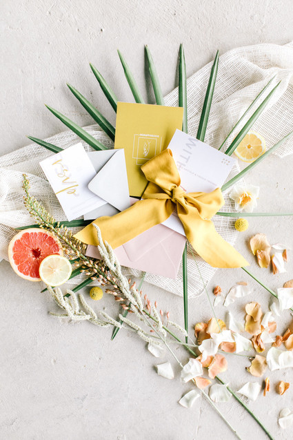 Marigold and grey modern tropical wedding ideas