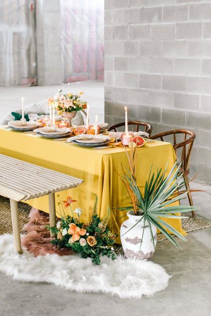 Marigold and grey modern tropical wedding ideas