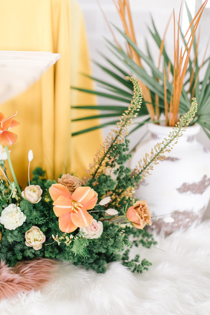 Marigold and grey modern tropical wedding ideas