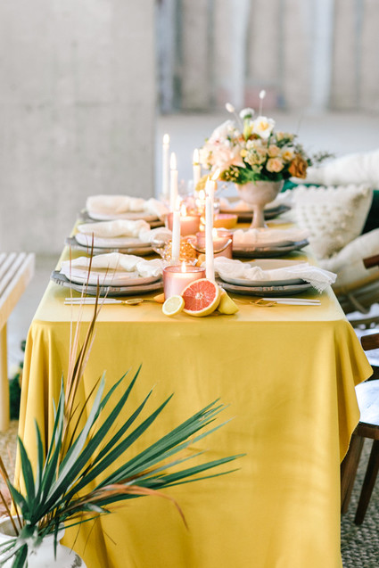 Marigold and grey modern tropical wedding ideas