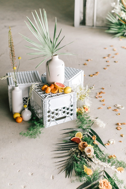 Marigold and grey modern tropical wedding ideas