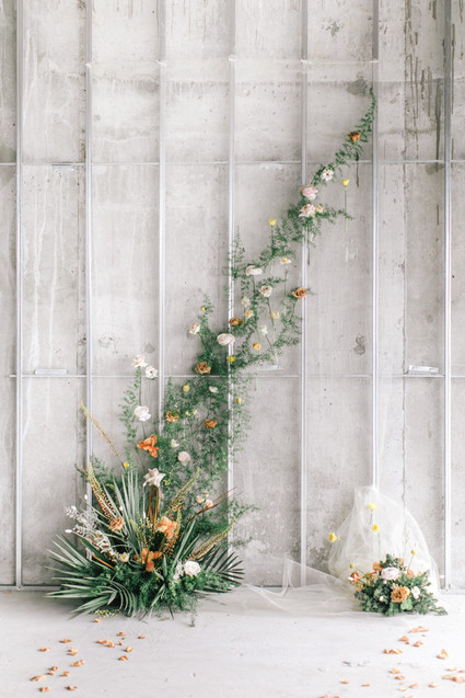 Marigold and grey modern tropical wedding ideas