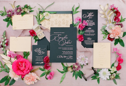Modern floral pink and black wedding ideas