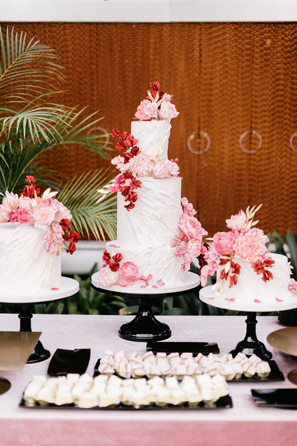 Modern floral pink and black wedding ideas