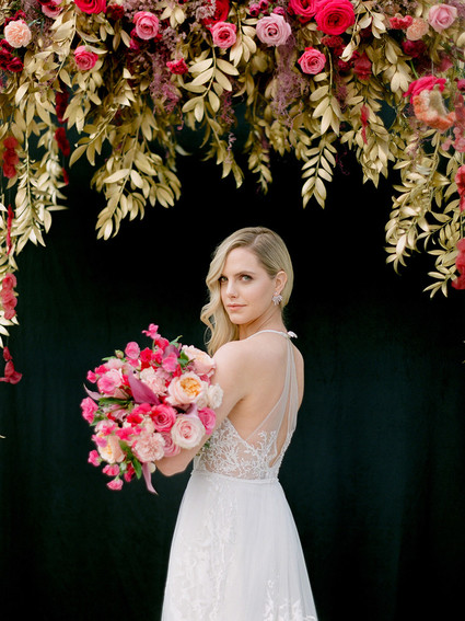 Modern floral pink and black wedding ideas