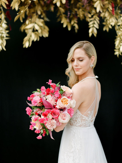 Modern floral pink and black wedding ideas