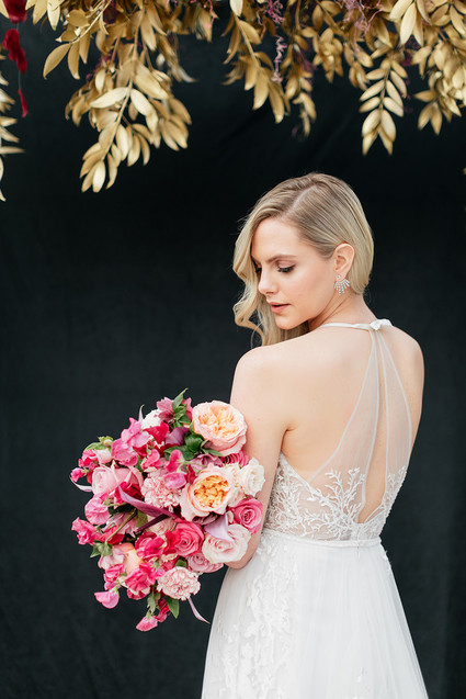 Modern floral pink and black wedding ideas