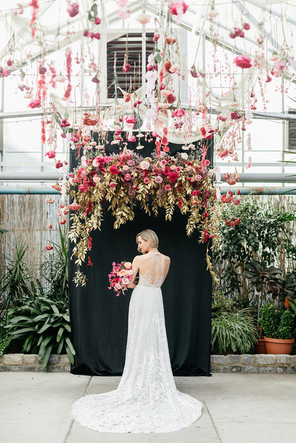 Modern floral pink and black wedding ideas