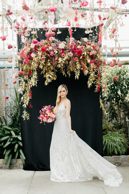 Modern floral pink and black wedding ideas