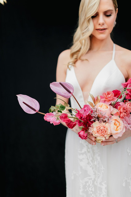 Modern floral pink and black wedding ideas