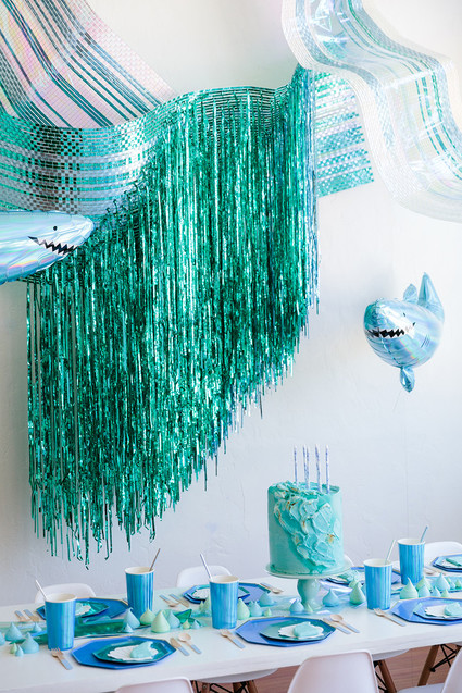 Shark themed metallic boy's birthday party Inspiration