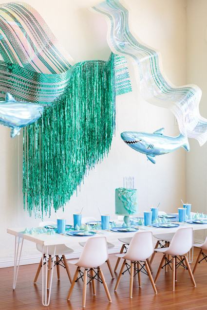 Shark themed metallic boy's birthday party Inspiration