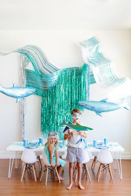 Shark themed metallic boy's birthday party Inspiration