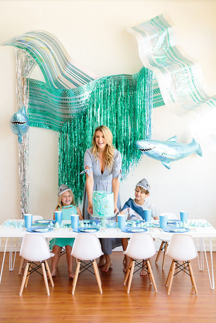 Shark themed metallic boy's birthday party Inspiration