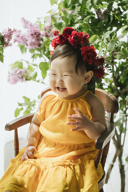 Elegant floral first birthday Korean Dol with peonies