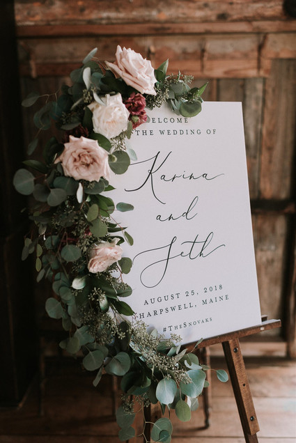 Green and white Maine barn wedding