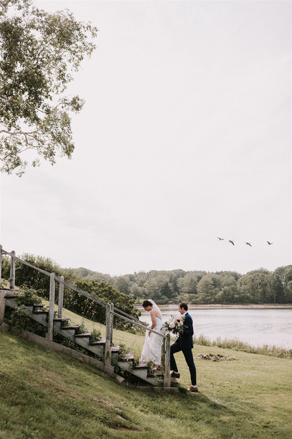 Green and white Maine barn wedding