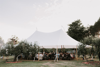 Green and white Maine barn wedding