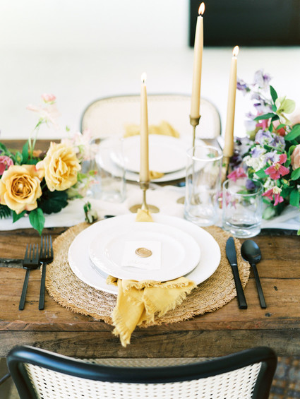 Black and yellow wedding tablescape